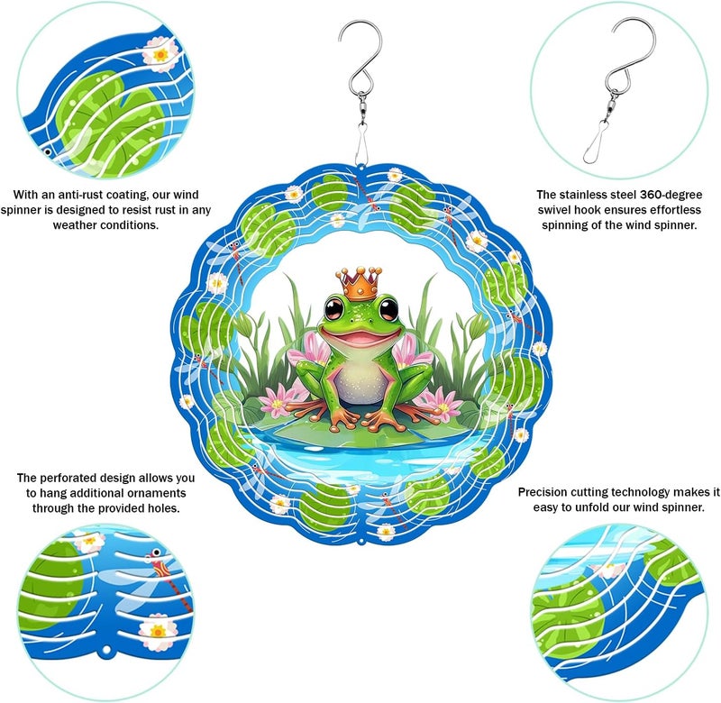 PUCPAM Frog Wind Spinner, 3D Hanging Stainless Steel Garden Spinner, Wind Spinner Hanging for Outdoor & Indoor Décor, Unique Gifts for Yard Garden Decoration or Patio Décor (Frog) - Image 4